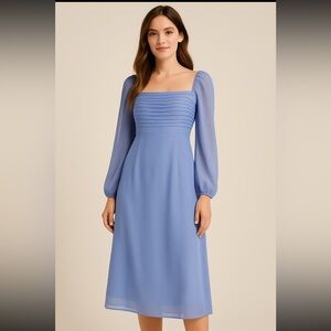 NWT Abercrombie‎ & Fitch Blue Pleated Bodice Chiffon Midi Dress Small Petite